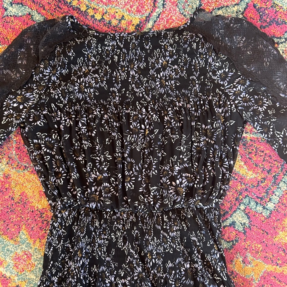 Free People | Women’s Black Floral Long Lace Sleeve Crewneck Dress Size S - Picture 10 of 15